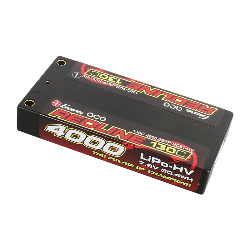 Fjernstyret bilGens ace Redline Series Shorty 4000mAh 7.6V 2S 130C HV LiPo (4mm, 125g)Lipo BatteriGens Ace