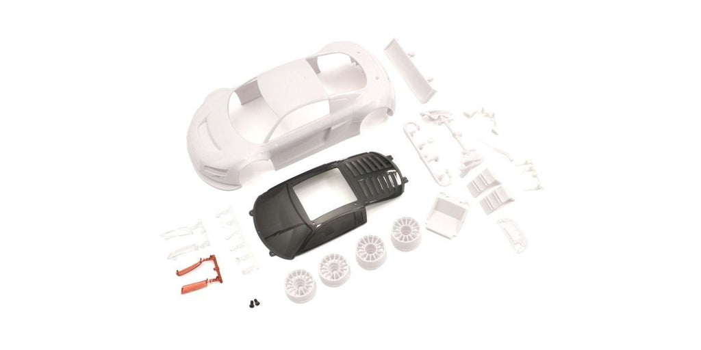 Fjernstyret bilBodyshell Audi R8 LMS Night-R Mini-Z + 2WD Rims (White Body)ReservedeleKyosho
